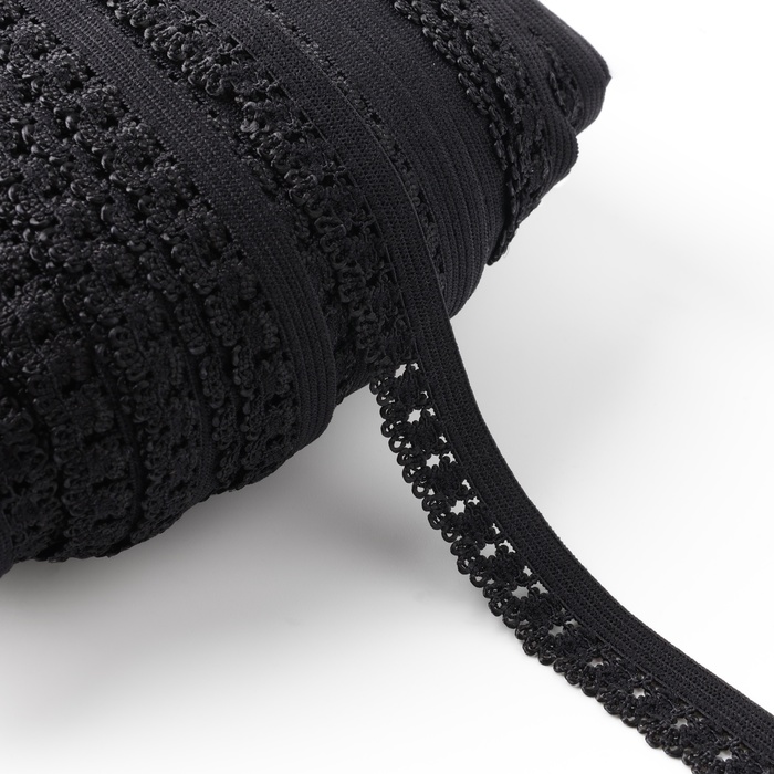 Резинка ажурная бельевая, 14 мм, 100±1 м, чёрная - Фото 1