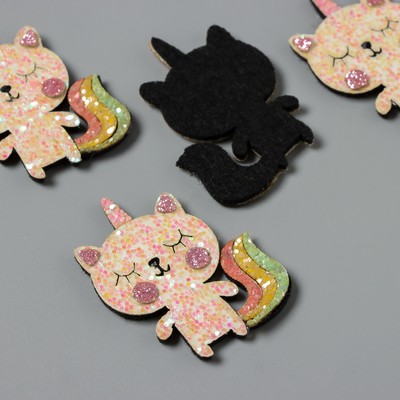 Декор для творчества войлок блеск «Котик единорог», 5×4 см