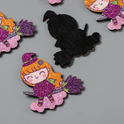 Декор для творчества войлок блеск «Ведьмочка на метле», 5×5.5 см