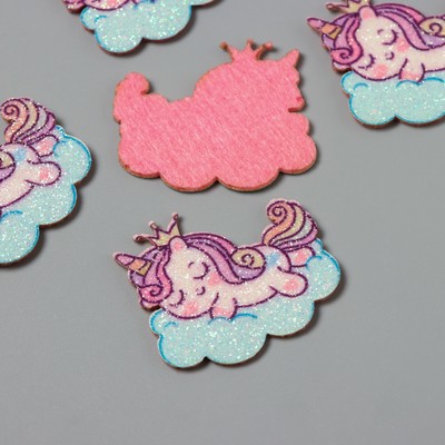 Декор для творчества войлок блеск «Единорог спит на облаке», 4.2×3 см