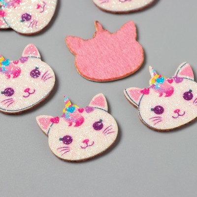 Декор для творчества войлок блеск «Кошечка единорог», 2.5×2 см