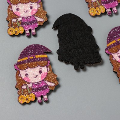 Декор для творчества войлок блеск «Ведьмочка с тыквой», 5×3.3 см