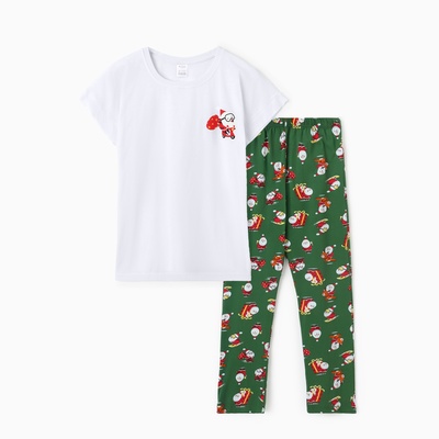 Пижама новогодняя женская (футболка, брюки) «Дед мороз на мопеде», белая, зелёная, размер 52