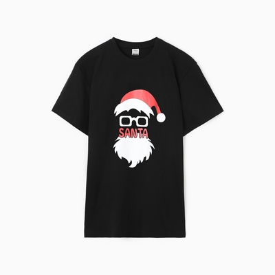 Футболка мужская НГ "Santa", цвет чёрный, размер 52