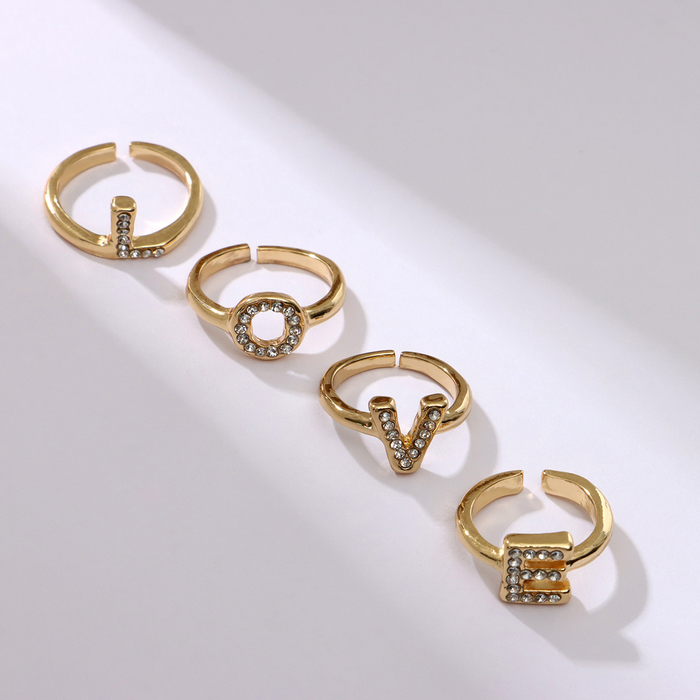 Набор колец Love, 4 шт. цвет золото, безразмерное - Фото 1