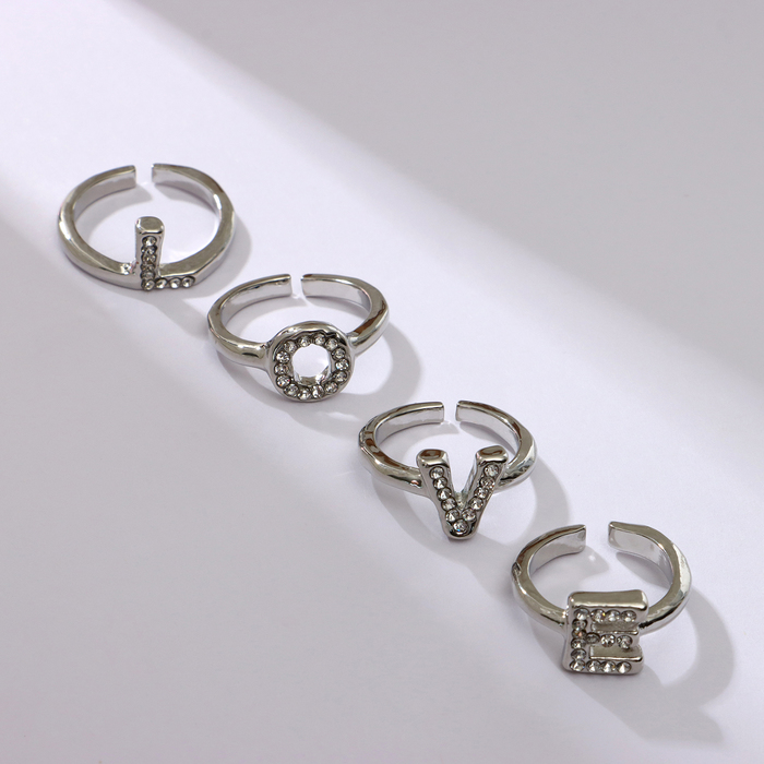 Набор колец Love, 4 шт. цвет серебро, безразмерное - Фото 1