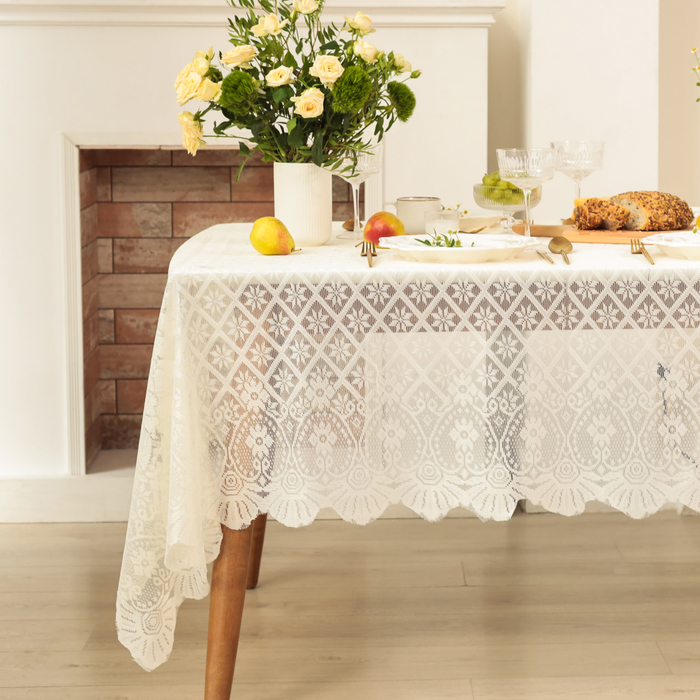Скатерть Доляна Ажур, цвет бежевый 140×200 ± 5 см, 100%п/э - Фото 1