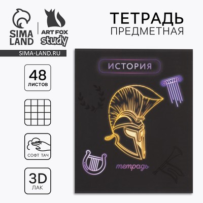 Тетрадь в клетку, предметная, 48 л., на скрепке, А5 «Неон. История»
