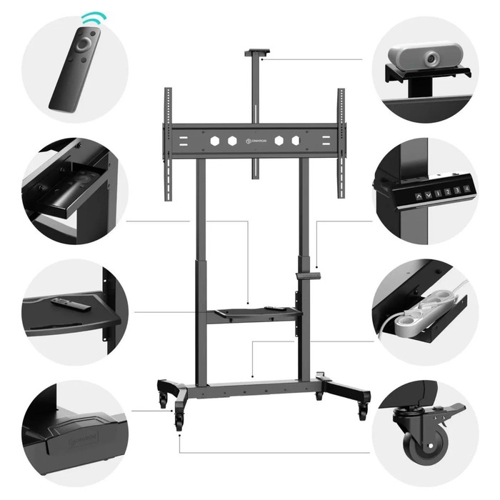 ONKRON стойка для телевизора с кронштейном 50"-100", мобильная, чёрная - фото 51646967