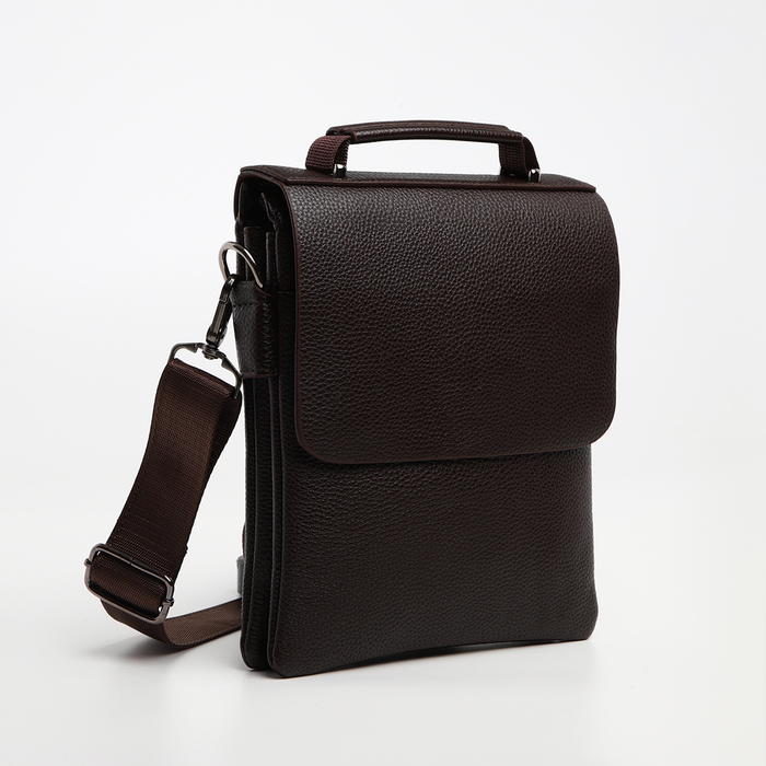 Сумка планшет мужская TEXTURA, 2 отдела на молнии, наружный карман, 19×3×23 см, коричневая - Фото 1
