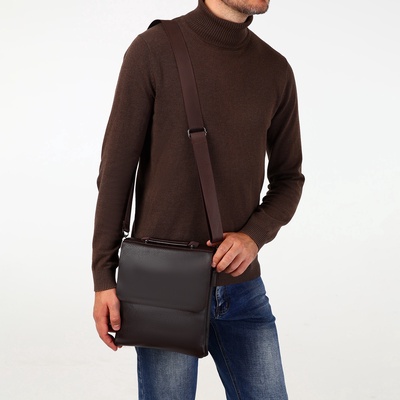 Сумка планшет мужская TEXTURA, 2 отдела на молнии, наружный карман, 23×4×26 см, коричневая