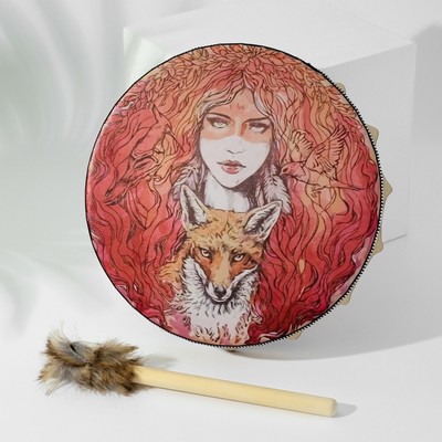 Шаманский бубен «Девушка и лисица», музыкальный инструмент, с колотушкой, 5×25×25 см