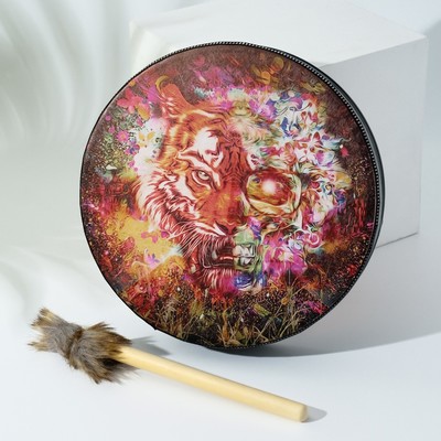 Шаманский бубен «Тигр-бабочка», музыкальный инструмент, с колотушкой, 5×25×25 см