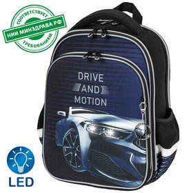 Рюкзак 3 отделения, 37х28х18 см, BRAUBERG QUADRO Sport car, с брелоком, LED лампочки