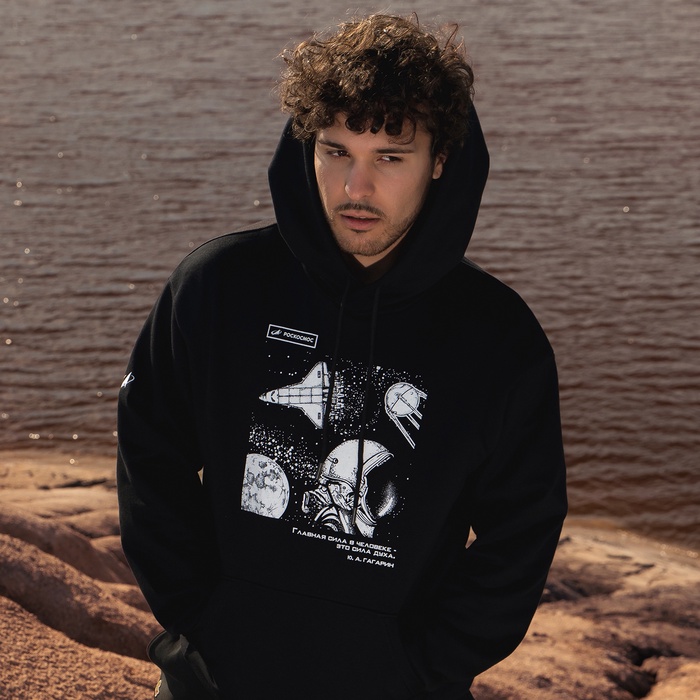 Толстовка с капюшоном РОСКОСМОС х ONLYTOP, р. XL, чёрная