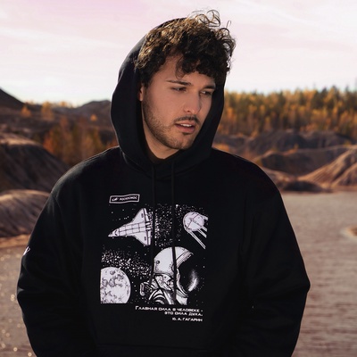 Толстовка с капюшоном РОСКОСМОС х ONLYTOP, р. XXL, чёрная