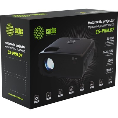 Проектор Cactus CS-PRM.07B.Full HD, LCD, 3200 Лм (LS 320 Лм ANSI), 1920×1080, контраст 1500:1
