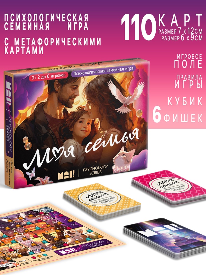 Настольная игра психологическая «Моя семья» с метафорическими картами, 110 карт, игровое поле, кубик, 16+ - Фото 1