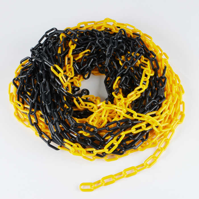 Цепь оградительная, чёрно-жёлтая, пластик, звено - 6 мм, 30 м - Фото 1