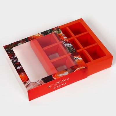 Коробка под 9 конфет «Новогодняя», 14.5×14.5×3.5 см