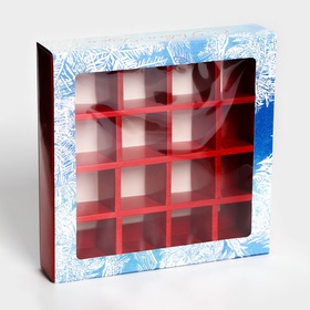 Коробка под 16 конфет новогодняя «Снегири», 17.5×17.5×3.5 см