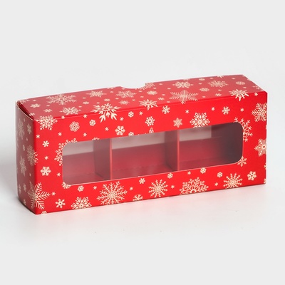 Коробка под 3 конфеты новогодняя «Снежинки», 13×5×3 см
