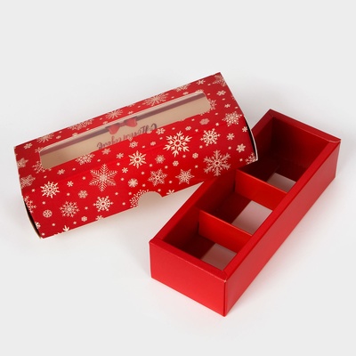 Коробка под 3 конфеты новогодняя «Снежинки», 13×5×3 см