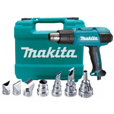 Фен строительный Makita HG6531CK, 2000 Вт, 50/650 °С, 200-550 л/мин, 7 насадок, кейс