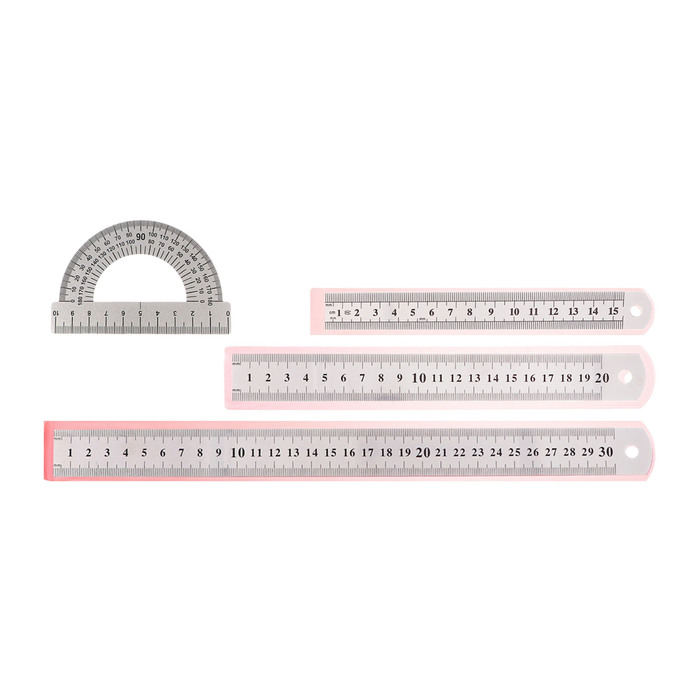 Набор линеек металлических, 4 штуки (15, 20, 30 см и транспортир) - Фото 1