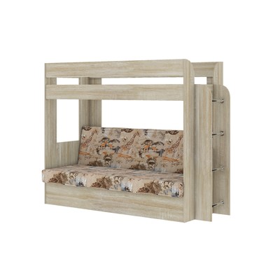 Кровать двухъярусная «Карамель 75», с диваном, 2126×834×1674 мм, цвет дуб сонома/саванна