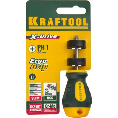 Отвертка KRAFTOOL Х-Drive, CrMo, двухкомпонентная рукоятка, PH1 x 38