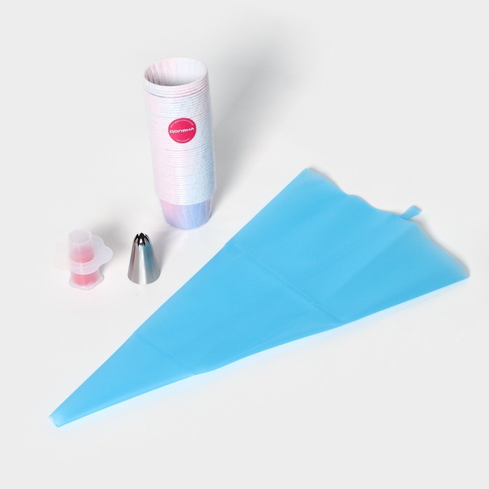 Набор кондитерский для капкейков Доляна, кондитерский мешок 1 шт., насадка 2 шт., форма 50 шт. - Фото 1