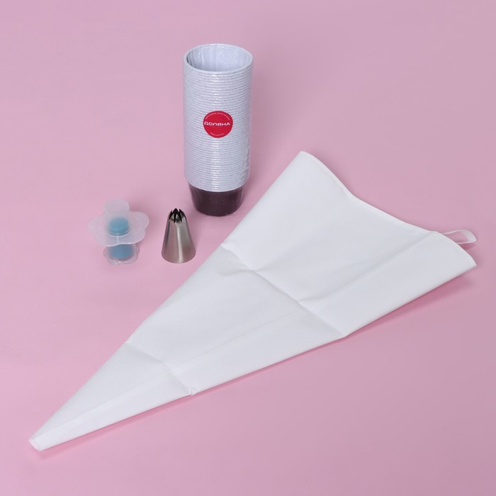 Набор кондитерский для капкейков Доляна, кондитерский мешок 1 шт., насадка 2 шт., форма 50 шт. - Фото 1