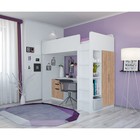 Кровать чердак Polini kids Simple, с письменным столом и шкафом, цвет белый-дуб крафт золотой - Фото 2
