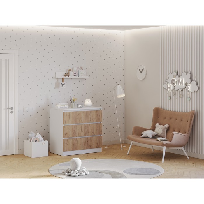 Комод с ящиками Polini kids Simple 1980, 804×505×797 мм, цвет белый/дуб крафт золотой - Фото 1