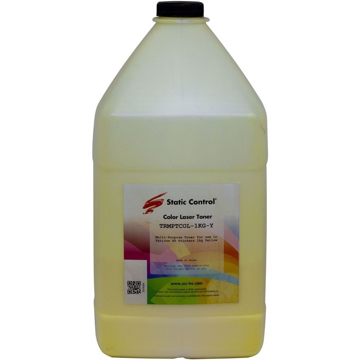 Тонер Static Control TRMPTCOL-1KG-Y, жёлтый, флакон 1000 г, для принтера HP CLJCP1515/Canon