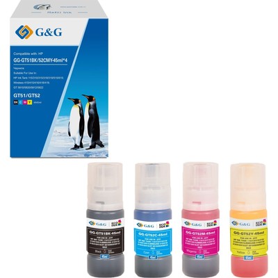 Чернила G&G GG-GT51BK/52CMY, набор 4×45 мл, GT51/52, голубой/пурпурный/жёлтый/чёрный, для Epson