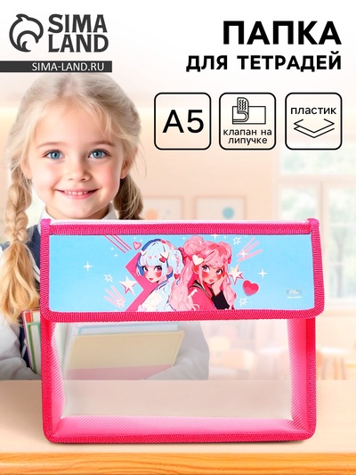 Папка для тетрадей, А5, пластиковая, 23×19×5 см «Аниме подружки»