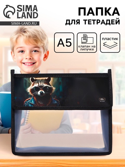 Папка для тетрадей, А5, пластиковая, 23×19×5 см «Енот»