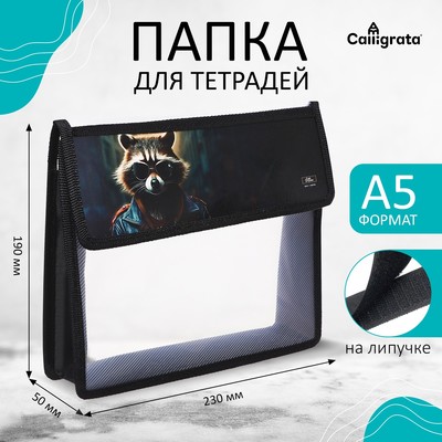 Папка для тетрадей, А5, пластиковая, 23×19×5 см «Енот»