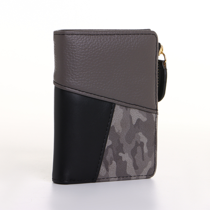 Кошелёк женский на кнопке, 11.5×2×9 см, комбинированный, серый - Фото 1