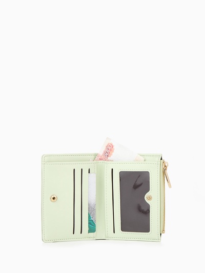 Кошелёк женский на кнопке, 12.5×2×9 см, однотонный, комбинированный, светло-зелёный