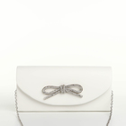 Сумка-клатч женская вечерняя на магните, на длинной цепочке, с декоративным бантом, белая - Фото 1