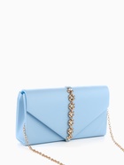 Сумка-клатч женская вечерняя на магните, на длинной цепочке, со стразами, голубая - Фото 5