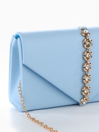 Сумка-клатч женская вечерняя на магните, на длинной цепочке, со стразами, голубая - Фото 3