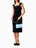 Сумка-клатч женская вечерняя на магните, на длинной цепочке, со стразами, голубая - Фото 8