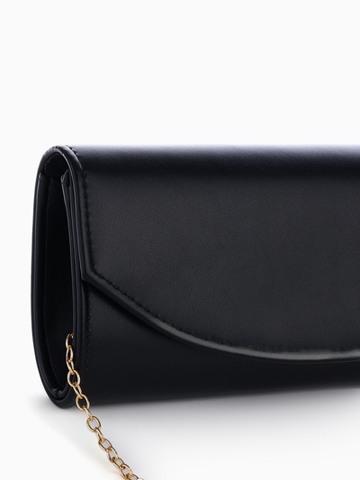 Сумка-клатч женская вечерняя на магните, на длинной цепочке, однотонная, чёрная