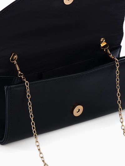 Сумка-клатч женская вечерняя на магните, на длинной цепочке, однотонная, чёрная
