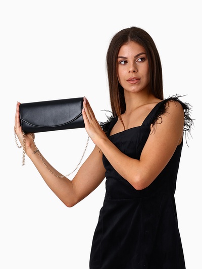 Сумка-клатч женская вечерняя на магните, на длинной цепочке, однотонная, чёрная