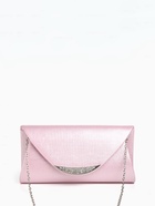 Сумка-клатч женская вечерняя на магните, на длинной цепочке, со стразами, мерцающая, розовая - Фото 9